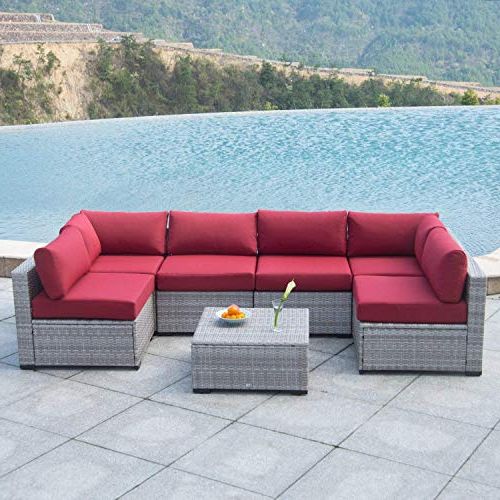 Red Loveseat Outdoor Conversation Sets For Trendy Auro Outdoor Furniture Sectional Sofa Conversation Set (7 Piece Set (View 6 of 15)
