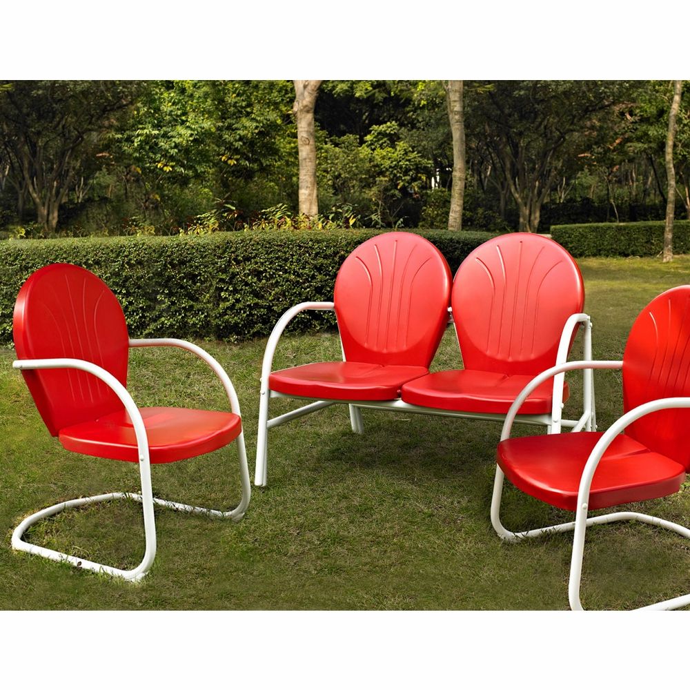 Red Steel Indoor Outdoor Armchair Sets Intended For Most Recently Released Crosley Furniture – Griffith 3 Piece Metal Outdoor Conversation Seating (View 4 of 15)