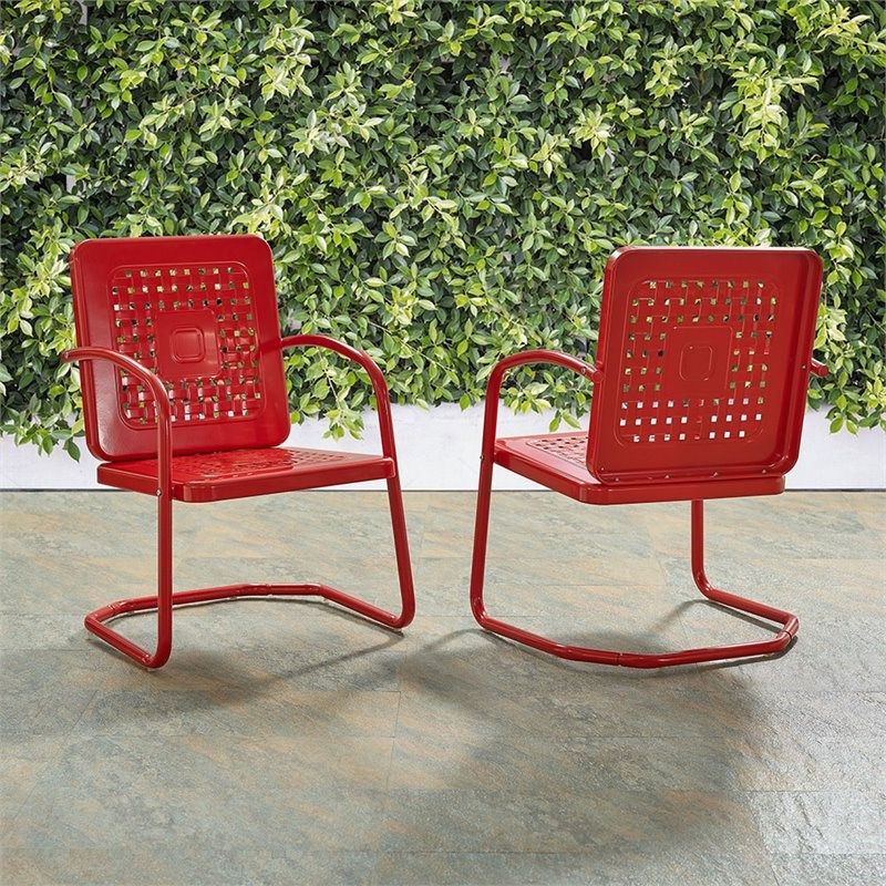 Red Steel Indoor Outdoor Armchair Sets Pertaining To Recent Crosley Bates Metal Patio Chair In Red (set Of 2) – Co1025 Re (View 2 of 15)