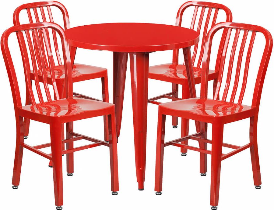 Red Steel Indoor Outdoor Armchair Sets Within Favorite Livello Lvlo 376491, 30" Round Top Indoor / Outdoor Steel Cafe Dining (View 1 of 15)