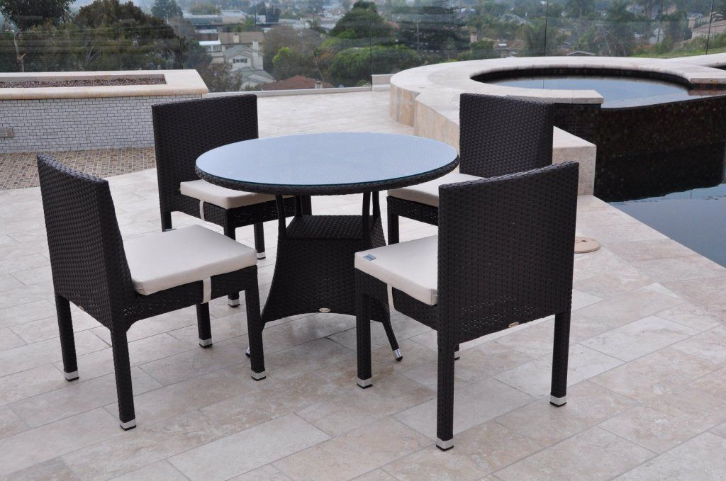 Rodondo Modern Outdoor Round Dining Set For Four With Vita Armless Throughout Most Current Armless Round Dining Sets (View 14 of 15)
