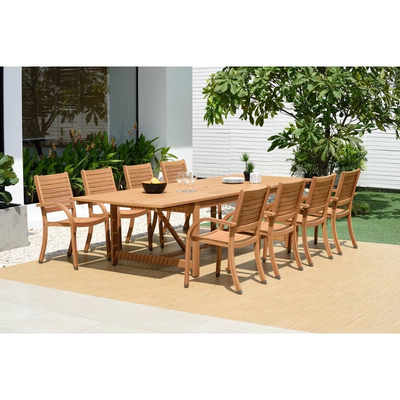 Rosecliff Heights Lounsbury Outdoor 9 Piece Teak Dining Set Within Most Recently Released 9 Piece Teak Wood Outdoor Dining Sets (View 8 of 15)