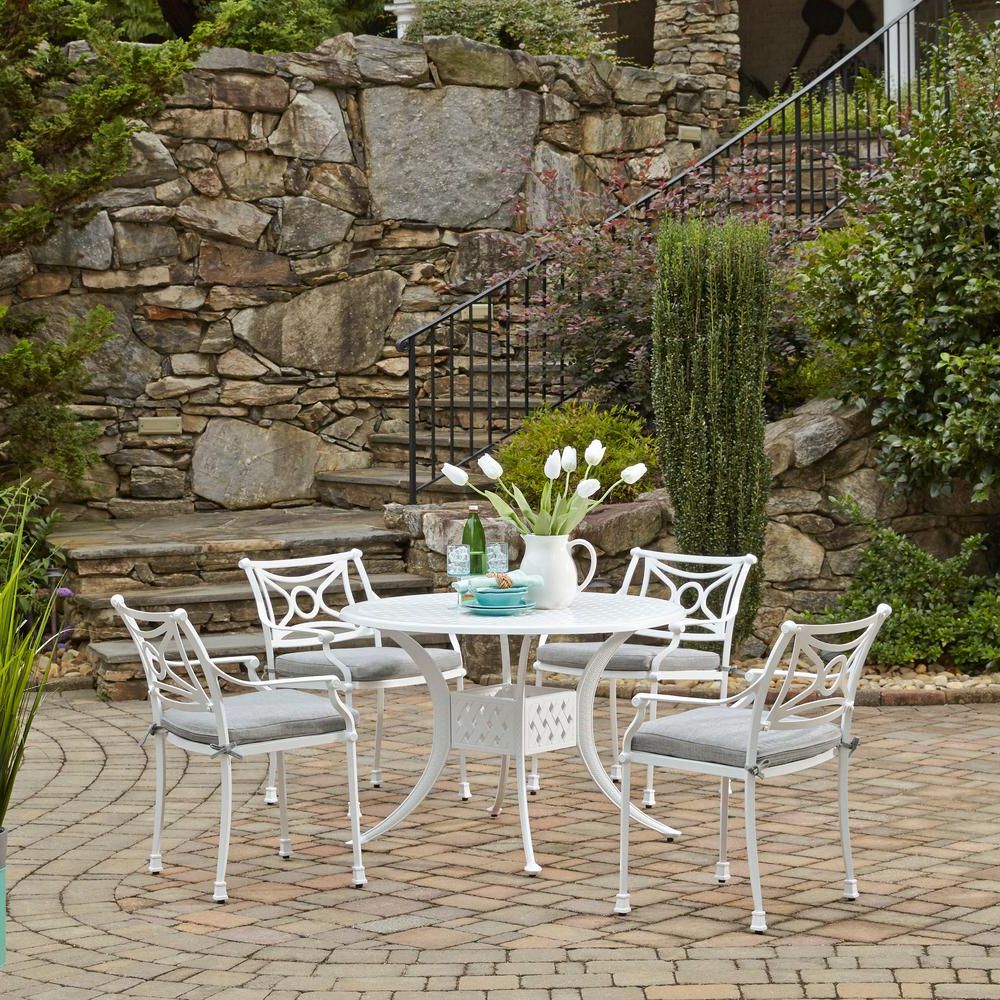 Round 5 Piece Outdoor Dining Set In Most Up To Date Homestyles La Jolla Cast White 5 Piece Aluminum Round Outdoor Dining (View 7 of 15)