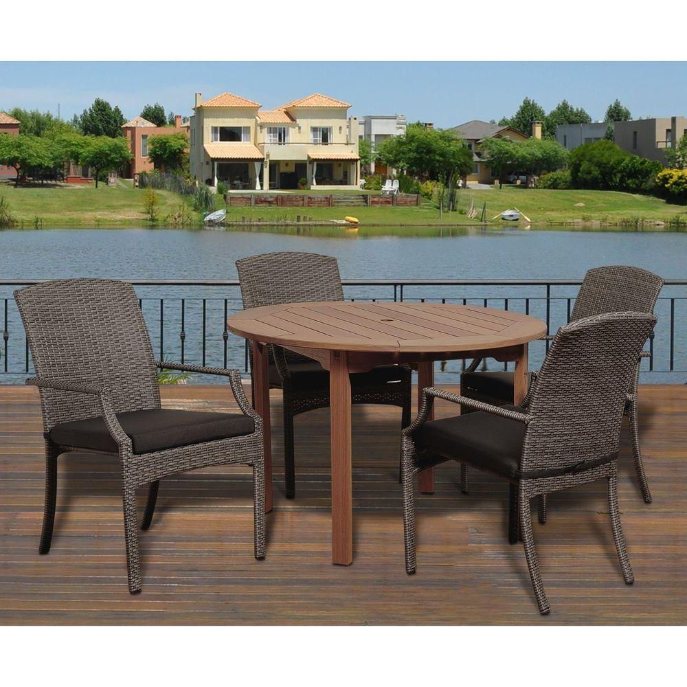 Round 5 Piece Outdoor Patio Dining Sets With Newest Amazonia Dale 5 Piece Eucalyptus Round Patio Dining Set With Grey (View 10 of 15)