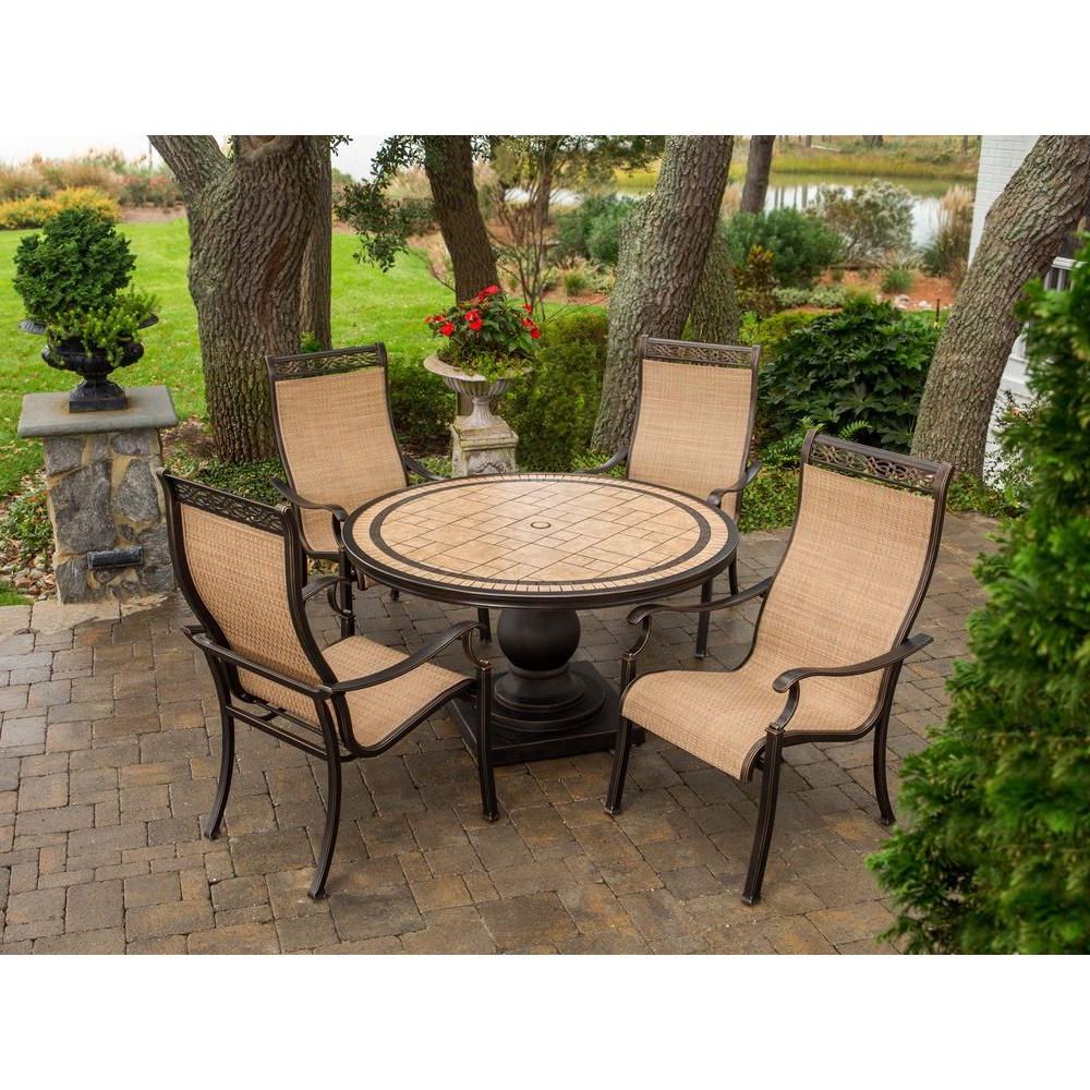 Round 5 Piece Outdoor Patio Dining Sets With Regard To Famous Hanover Monaco 5 Piece Patio Outdoor Dining Set Monaco5pc – The Home Depot (View 6 of 15)