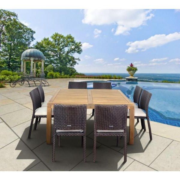 Round Teak And Eucalyptus Patio Dining Sets Intended For Most Popular Atlantic Contemporary Lifestyle Nelson 9 Piece Square Eucalyptus Wood (View 10 of 15)