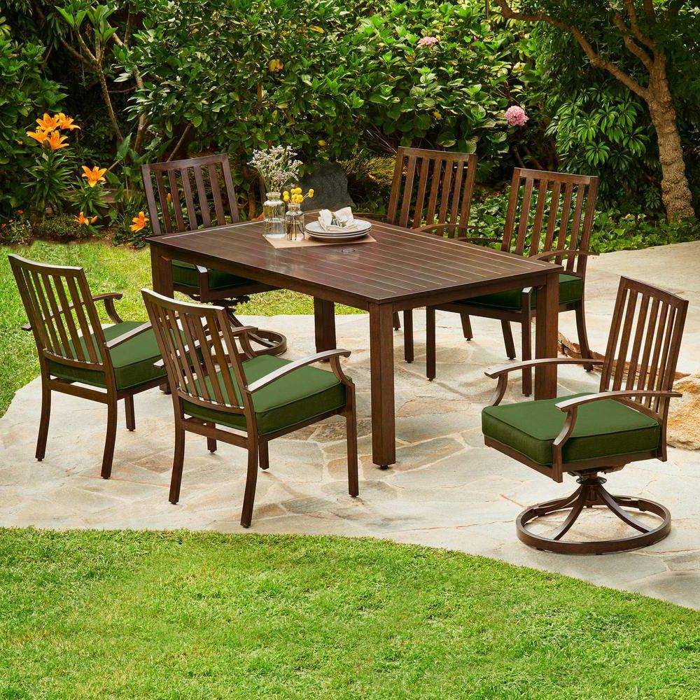 Royal Garden Bridgeport 7 Piece Aluminum Outdoor Dining Set With Green With Regard To Popular 7 Piece Patio Dining Sets With Cushions (View 1 of 15)