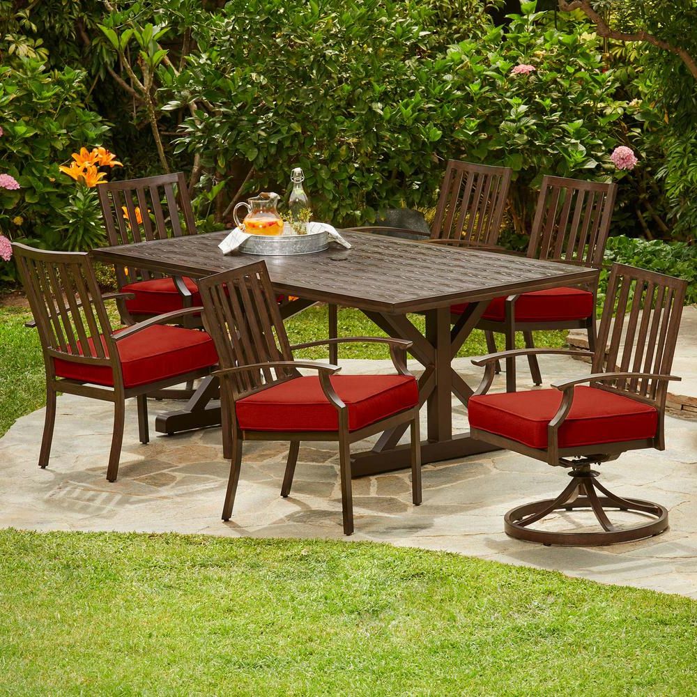 Royal Garden Bridgeport Heights 7 Piece Metal Outdoor Dining Set With With Regard To 2019 7 Piece Patio Dining Sets With Cushions (View 15 of 15)