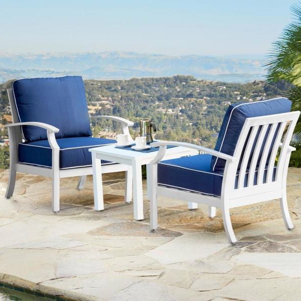 Royal Garden Bridgeport White 3 Piece Aluminum Patio Seating Set With Throughout Well Known White 3 Piece Outdoor Seating Patio Sets (View 1 of 15)