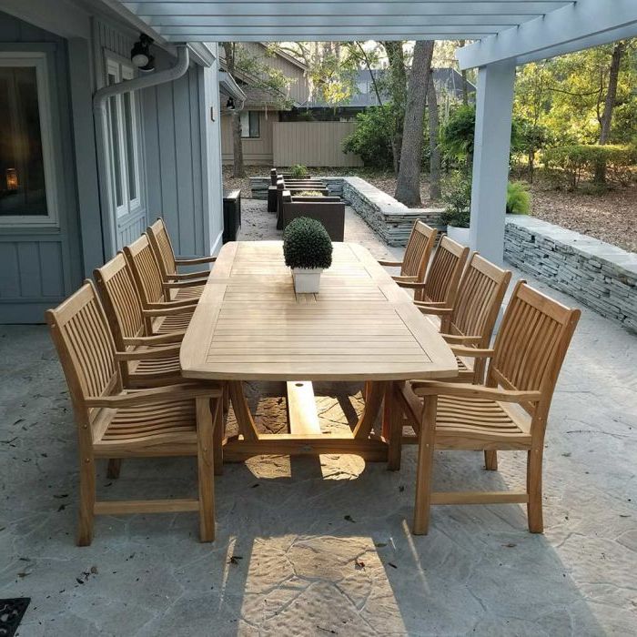 Royal Teak Collection P28 9 Piece Teak Patio Dining Set With 84/102 For Most Current 9 Piece Teak Outdoor Square Dining Sets (View 13 of 15)