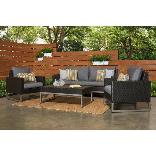 Rst Brands Milo Espresso 4 Piece Wicker Patio Deep Seating Conversation Throughout Most Popular Charcoal Outdoor Conversation Seating Sets (View 11 of 15)