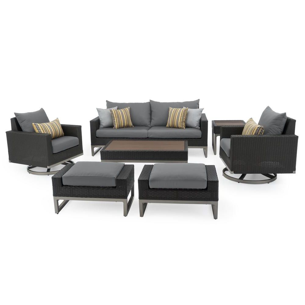 Rst Brands Milo Espresso 7 Piece Wicker Motion Patio Deep Seating Pertaining To Most Up To Date Charcoal Outdoor Conversation Seating Sets (View 12 of 15)