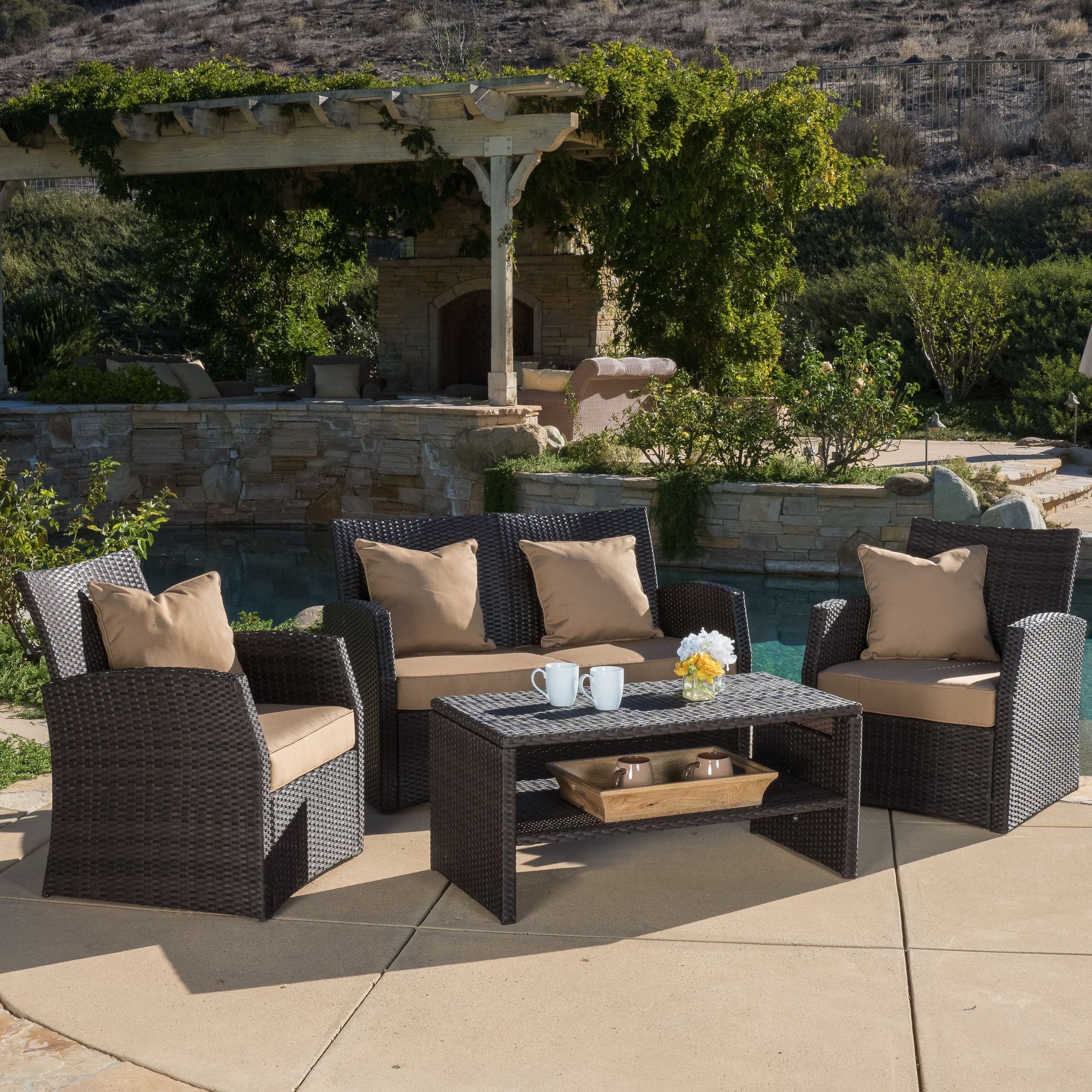 Sanger Outdoor 4 Piece Wicker Seating Setchristopher Knight Home Throughout Newest 4 Piece Wicker Outdoor Seating Sets (View 13 of 15)