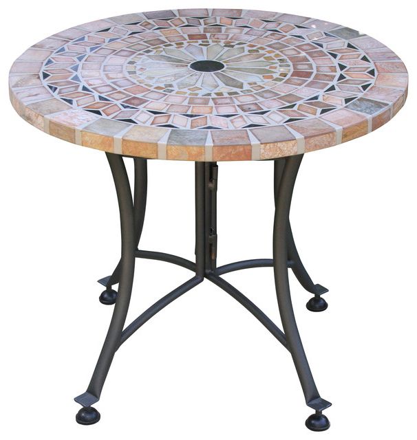 Sanstone Mosaic Accent Table With Metal Base – Southwestern – Table In Famous Mosaic Tile Top Round Side Tables (View 7 of 15)