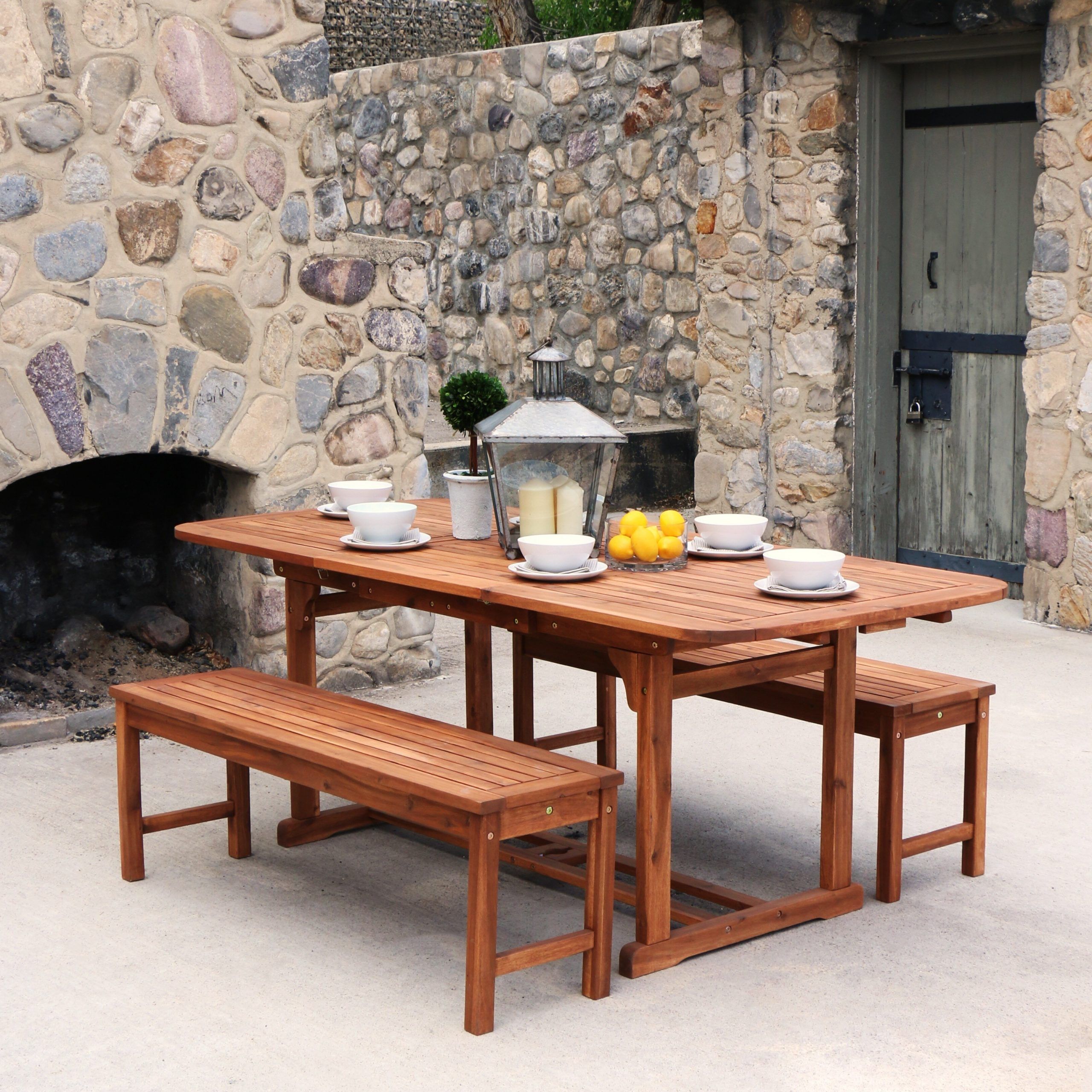 Shop 3 Piece Brown Acacia Patio Dining Set – Free Shipping On Orders Within Well Known Brown Acacia 6 Piece Patio Dining Sets (View 15 of 15)
