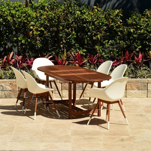 Shop Amazonia Bonita White 7 Piece Extendable Oval Patio Dining Set Pertaining To Most Recently Released Extendable Patio Dining Set (View 4 of 15)
