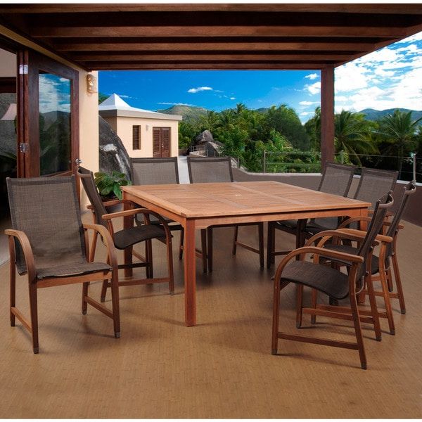 Shop Amazonia Cosmopolitan Brown 9 Piece Square Patio Dining Set – Free Pertaining To Well Known 9 Piece Square Patio Dining Sets (View 11 of 15)