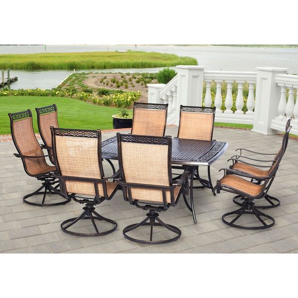Shop Hanover Manor Tan Aluminum 9 Piece Outdoor Dining Set With Large With Regard To Newest Square 9 Piece Outdoor Dining Sets (View 9 of 15)