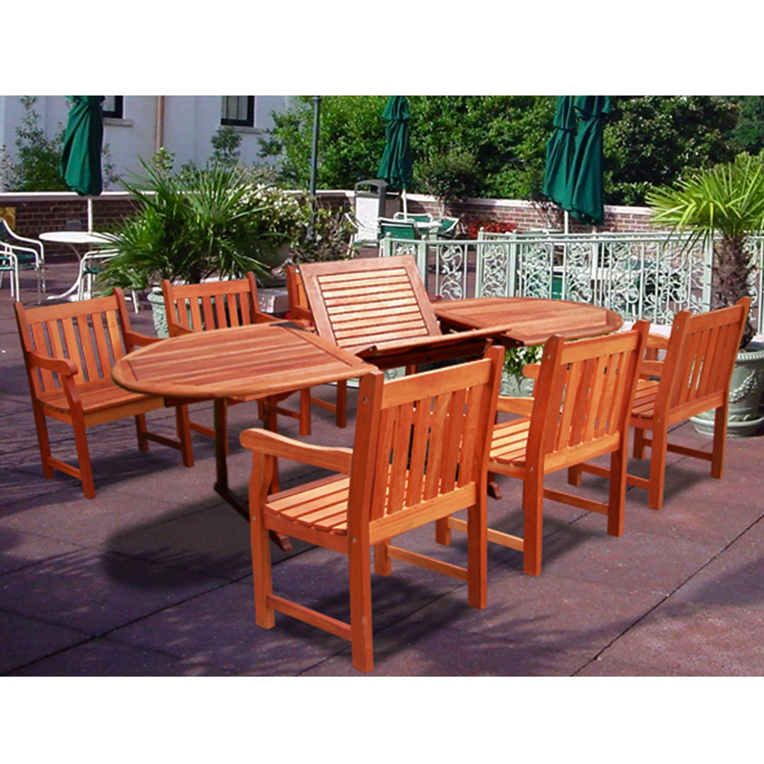 Shop Hardwood Oval Extension Table And Armchair 7 Piece Outdoor Dining Intended For Widely Used 7 Piece Outdoor Oval Dining Sets (View 7 of 15)