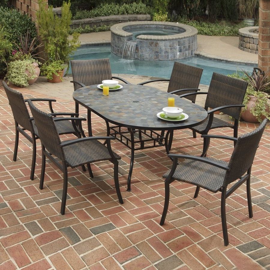 Shop Home Styles Stone Harbor 7 Piece Metal Frame Wicker Patio Dining Regarding 2020 7 Piece Small Patio Dining Sets (View 12 of 15)