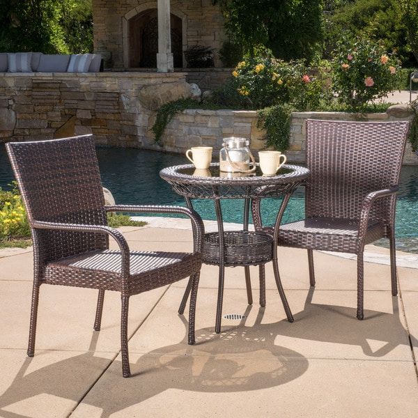 Shop Littleton Outdoor Multi Brown 3 Piece Wicker Bistro Set With Regard To Well Known Outdoor Wicker Cafe Dining Sets (View 6 of 15)