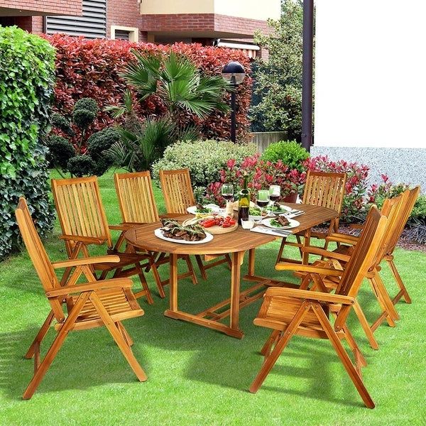 Shop Outsunny Acacia Wood 9 Piece Extendable Oval Patio Dining Table Regarding Fashionable Extendable Patio Dining Set (View 11 of 15)