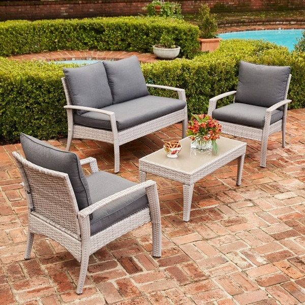 Shop Urban Space Outdoor 4 Piece Wicker Furniture Seating Set With In Fashionable 4 Piece Wicker Outdoor Seating Sets (View 15 of 15)