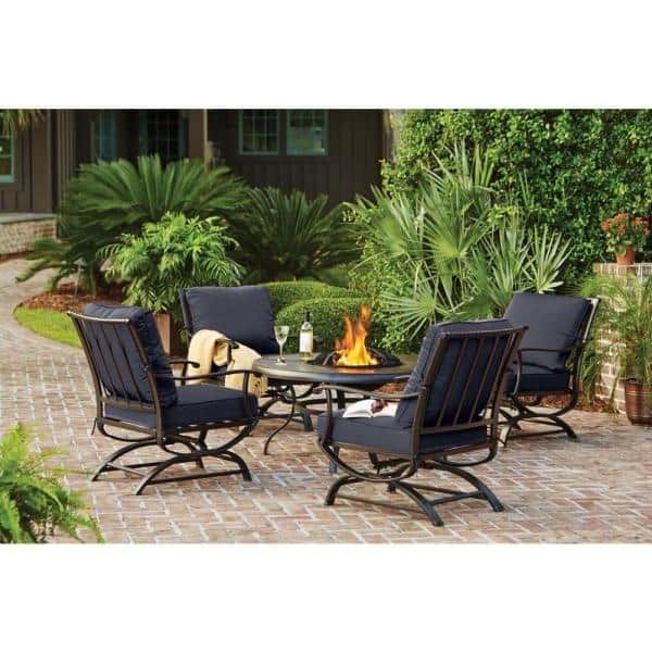 Sky Blue Outdoor Seating Patio Sets Throughout Preferred Hampton Bay Redwood Valley Black 5 Piece Steel Outdoor Patio Fire Pit (View 12 of 15)
