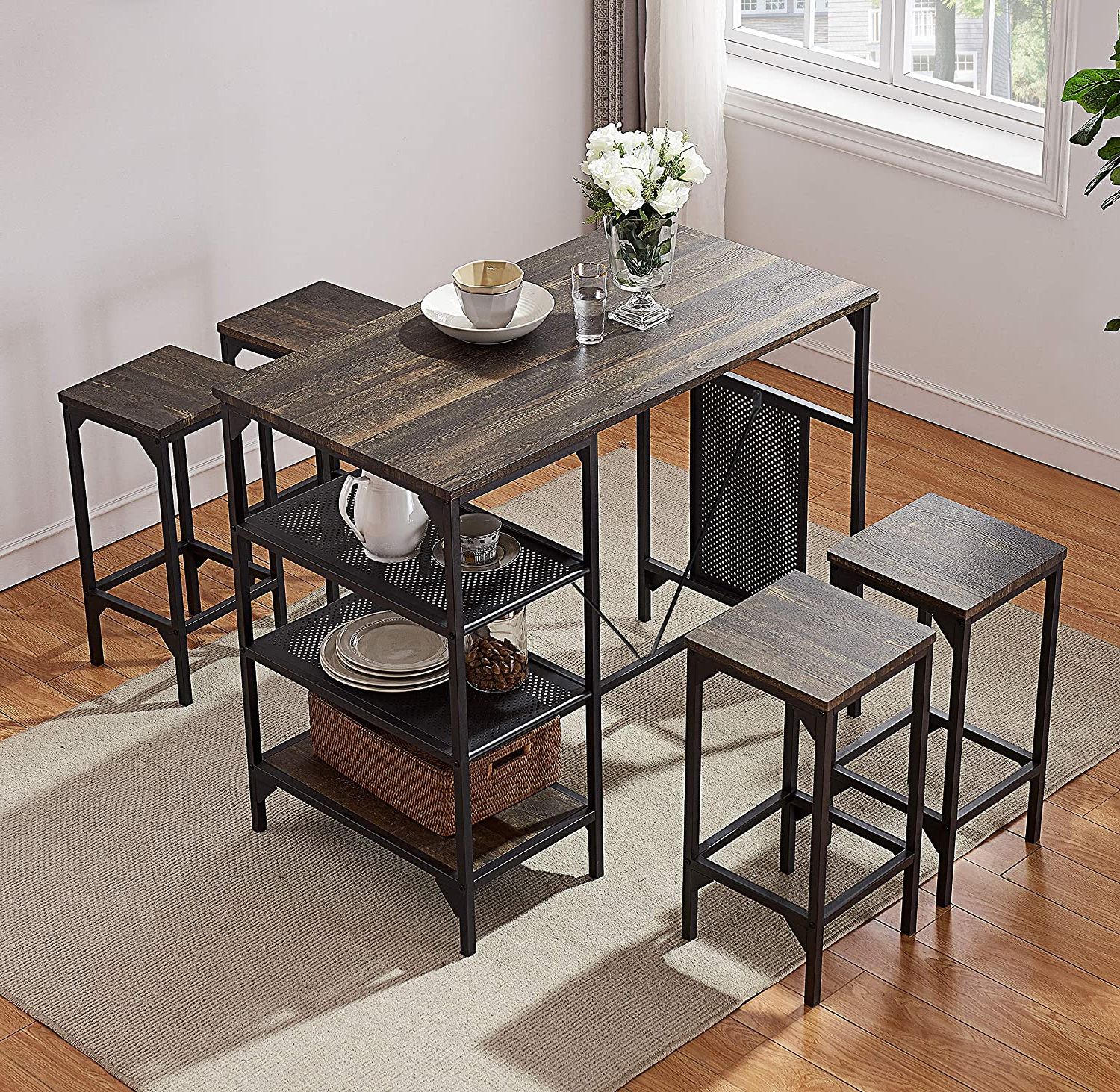 Small 5 Piece Dining Room Bar Table Set, Modern Industrial Bistro Intended For Widely Used 5 Piece Cafe Dining Sets (View 1 of 15)