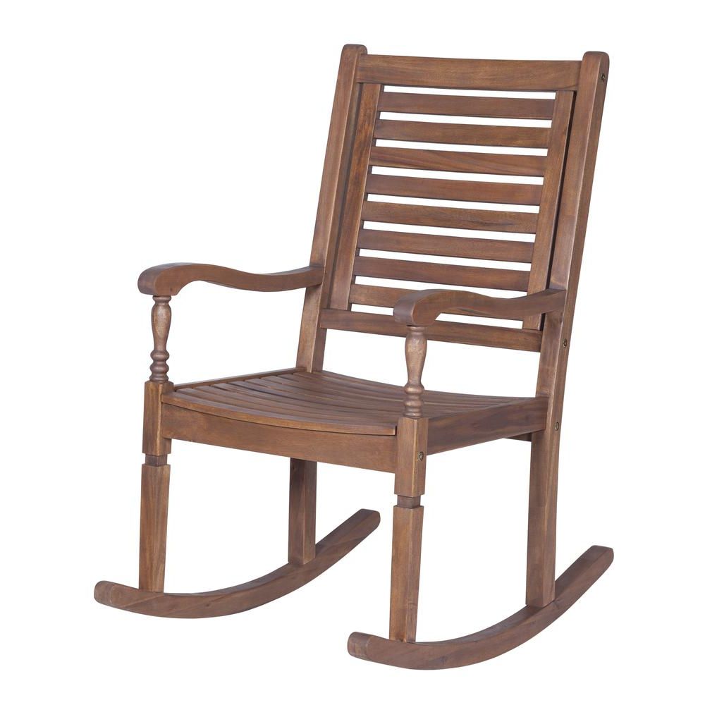 Solid Acacia Wood Rocking Patio Chair, Dark Brown Throughout 2019 Dark Natural Rocking Chairs (View 8 of 15)