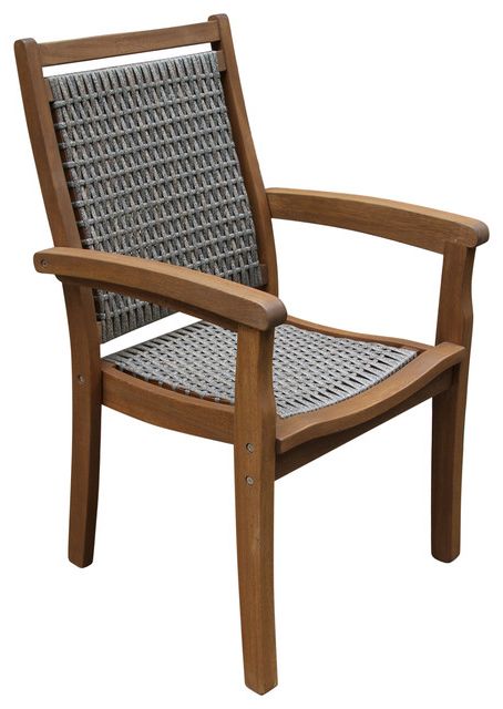 Stackable Gray Wicker And Eucalyptus Arm Chair – Tropical – Outdoor Within Current Stacking Outdoor Armchairs Sets (View 6 of 15)