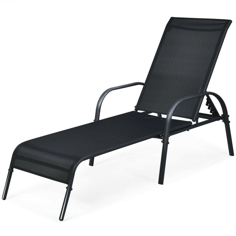 Steel Arm Outdoor Aluminum Chaise Sets Regarding Most Current Casainc Black Adjustable Metal Folding Outdoor Chaise Lounge Hyo15bk (View 2 of 15)