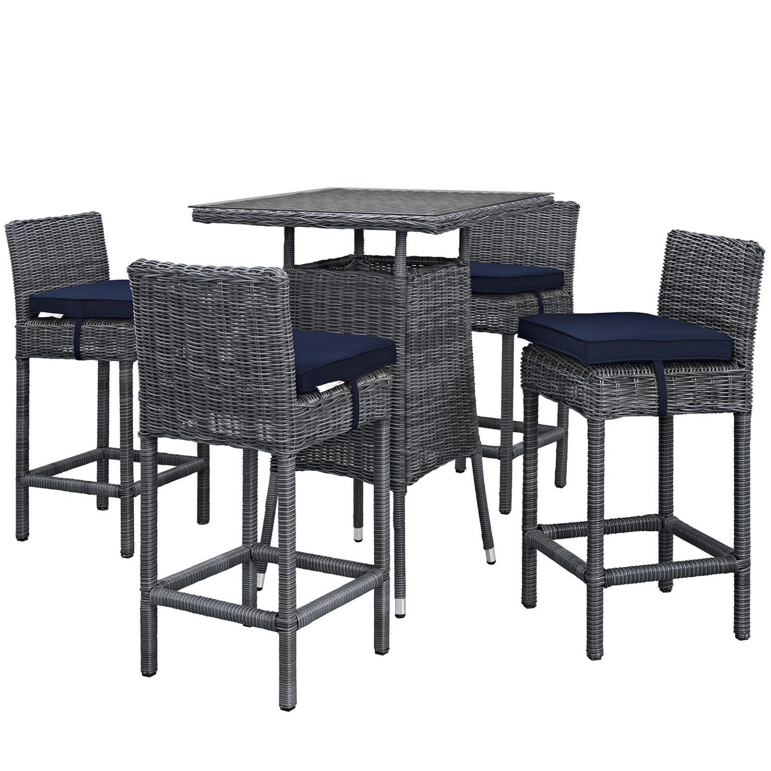 Summon 5 Piece Outdoor Patio Sunbrella® Pub Set In Canvas Navy – Hyme Throughout Current 5 Piece Outdoor Bar Tables (View 11 of 15)