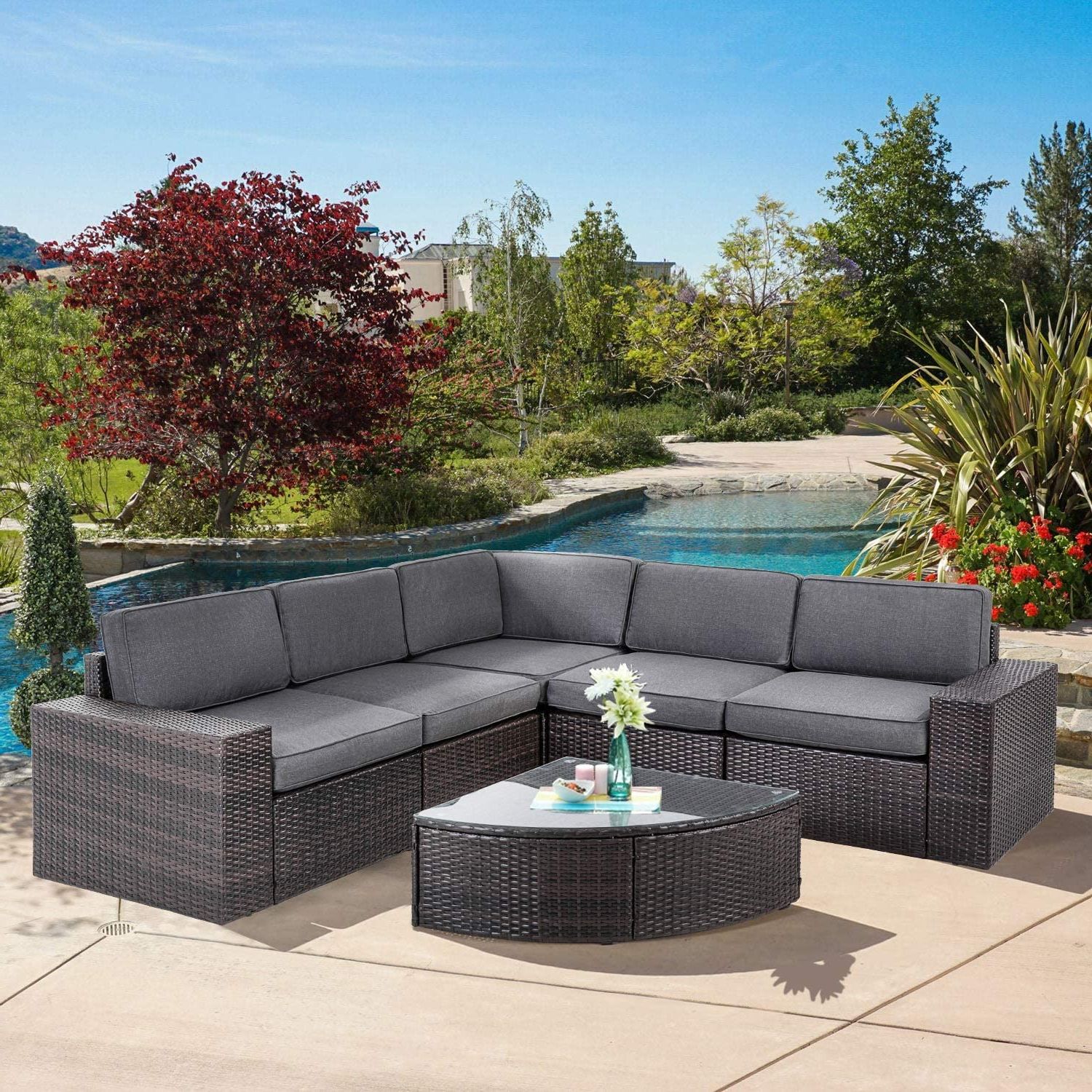 Suncrown Outdoor Furniture 6 Piece Patio Sofa And Wedge Table Set, All In 2019 Gray Outdoor Table And Loveseat Sets (View 5 of 15)