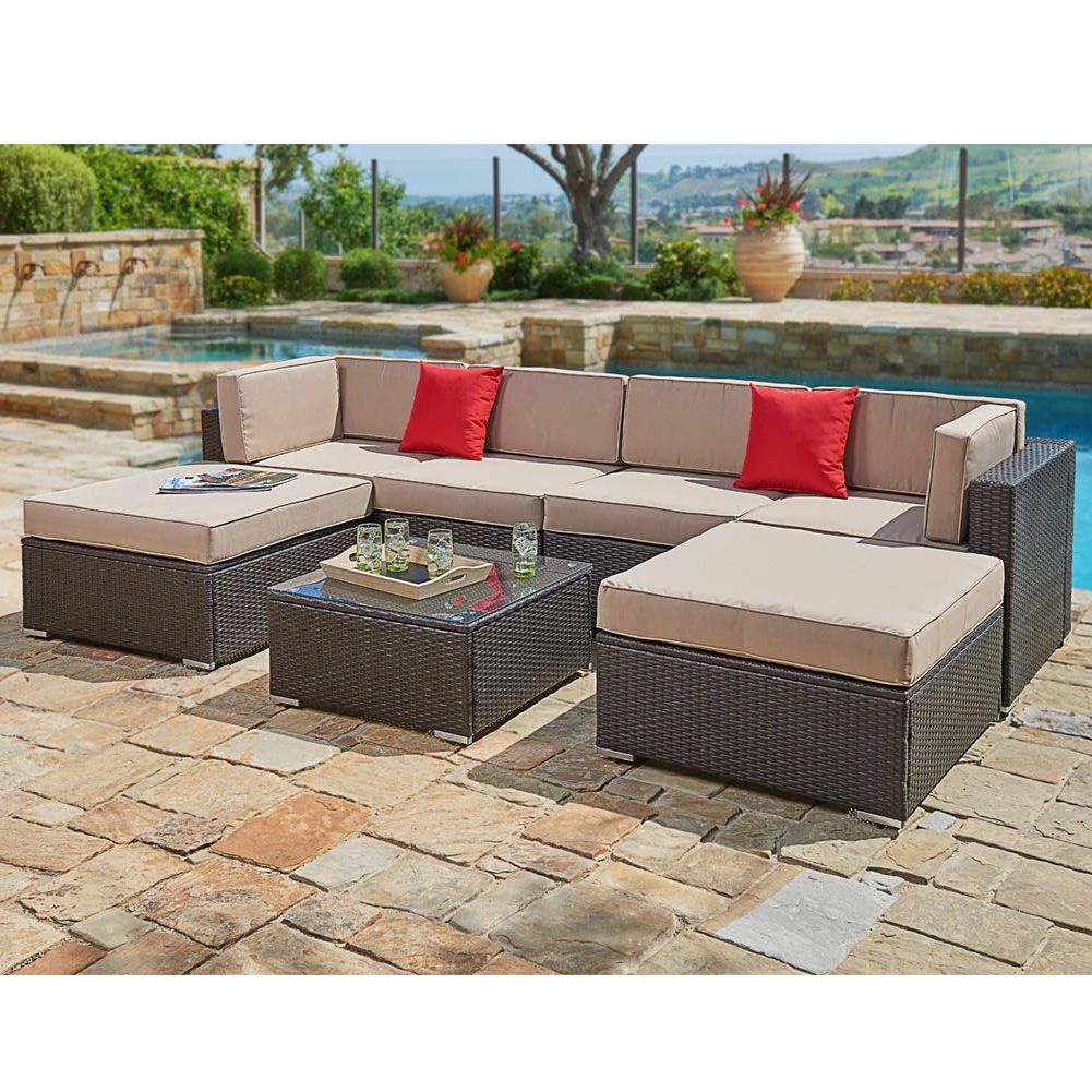 Suncrown Outdoor Sectional Sofa Set (7 Piece Set) All Weather Brown For Most Recently Released Outdoor Seating Sectional Patio Sets (View 9 of 15)