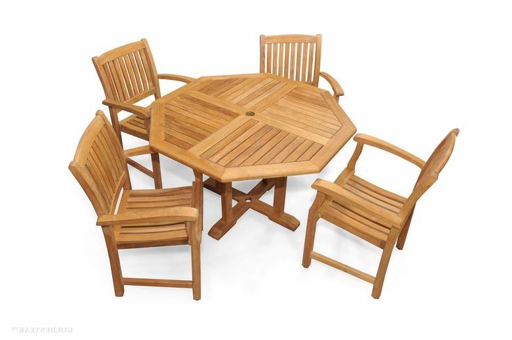 Teak Dining Set Octagon Table (52 In D), 4 Teak Millbrook Chairs In Popular Octagonal Outdoor Dining Sets (View 6 of 15)