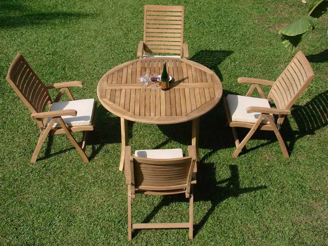 Teak Dining Set:4 Seater 5 Pc – 48" Round Table And 4 Ashley Reclining For Well Known Teak Outdoor Loungers Sets (View 5 of 15)