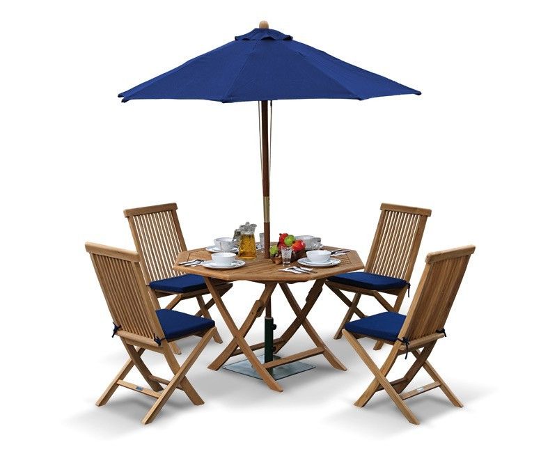 Teak Outdoor Folding Chairs Sets With Regard To Most Up To Date Suffolk Octagonal Folding Garden Table And Chair Set – Outdoor Patio (View 11 of 15)