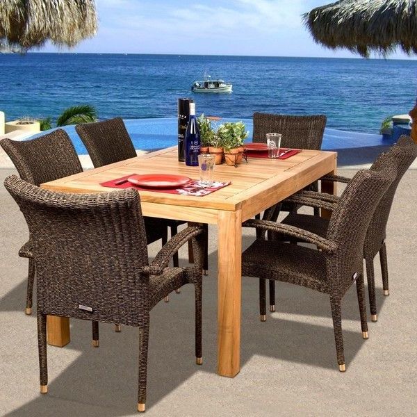 Teak Wicker Outdoor Dining Sets Intended For Most Popular Amazonia Teak Brussels 6 Person Resin Wicker Patio Dining Set With (View 10 of 15)