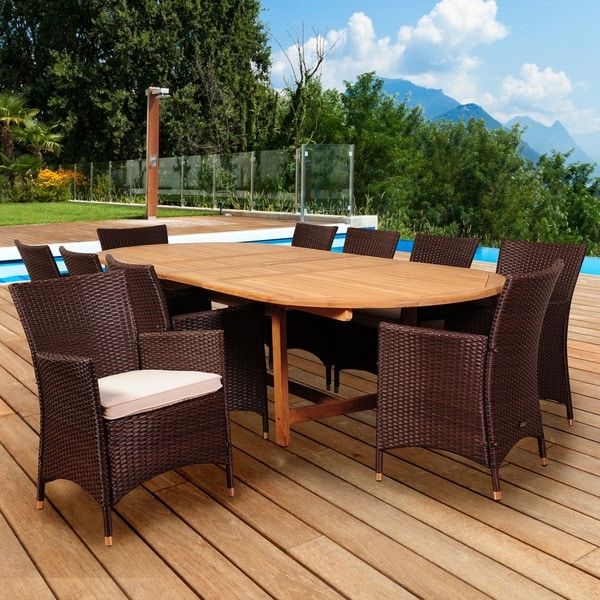 Teak Wicker Outdoor Dining Sets Throughout Fashionable Amazonia Teak San Paolo 11 Piece Teak/ Wicker Double Extendable Oval (View 5 of 15)