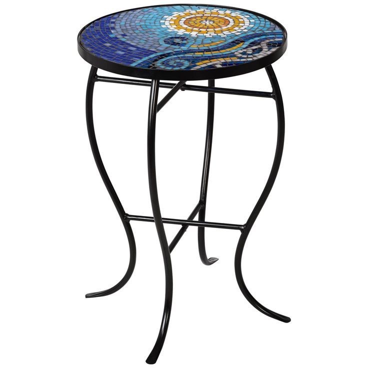 Teal Island Designs Ocean Mosaic Black Iron Outdoor Accent Table Intended For Recent Mosaic Black Iron Outdoor Accent Tables (View 10 of 15)