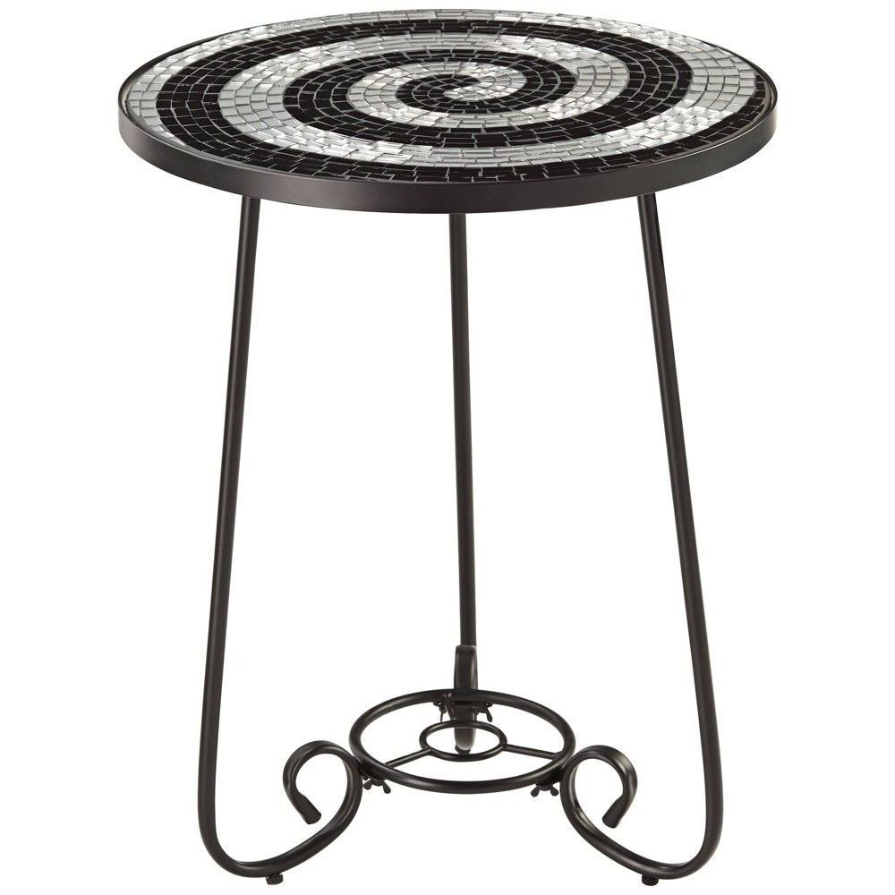 This Round Outdoor Accent Table Features A Spiral Patterned Tile Mosaic Regarding Most Popular Mosaic Tile Top Round Side Tables (View 15 of 15)