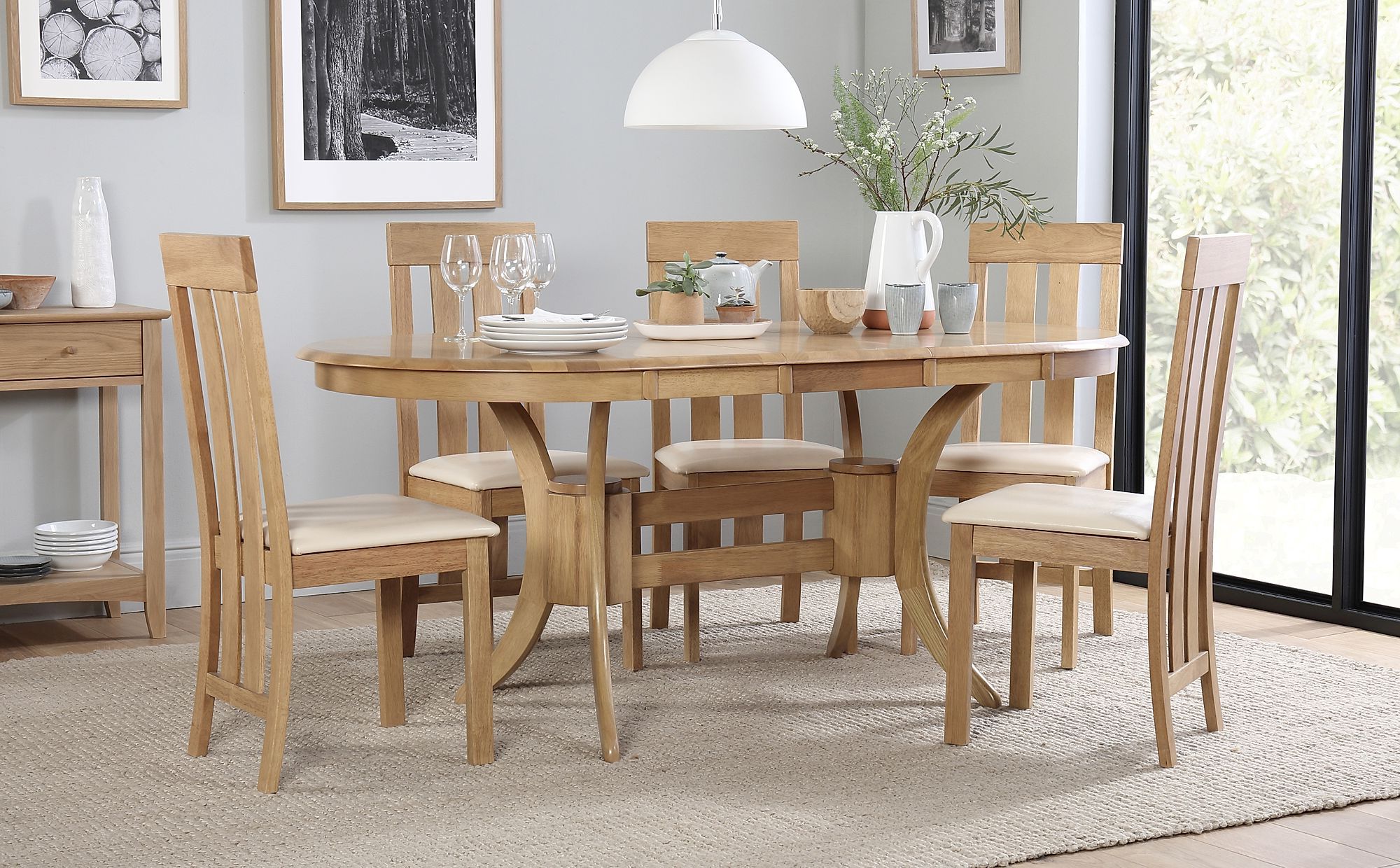 Townhouse Oval Oak Extending Dining Table With 4 Chester Chairs (ivory Within Well Liked Extendable Oval Dining Sets (View 6 of 15)