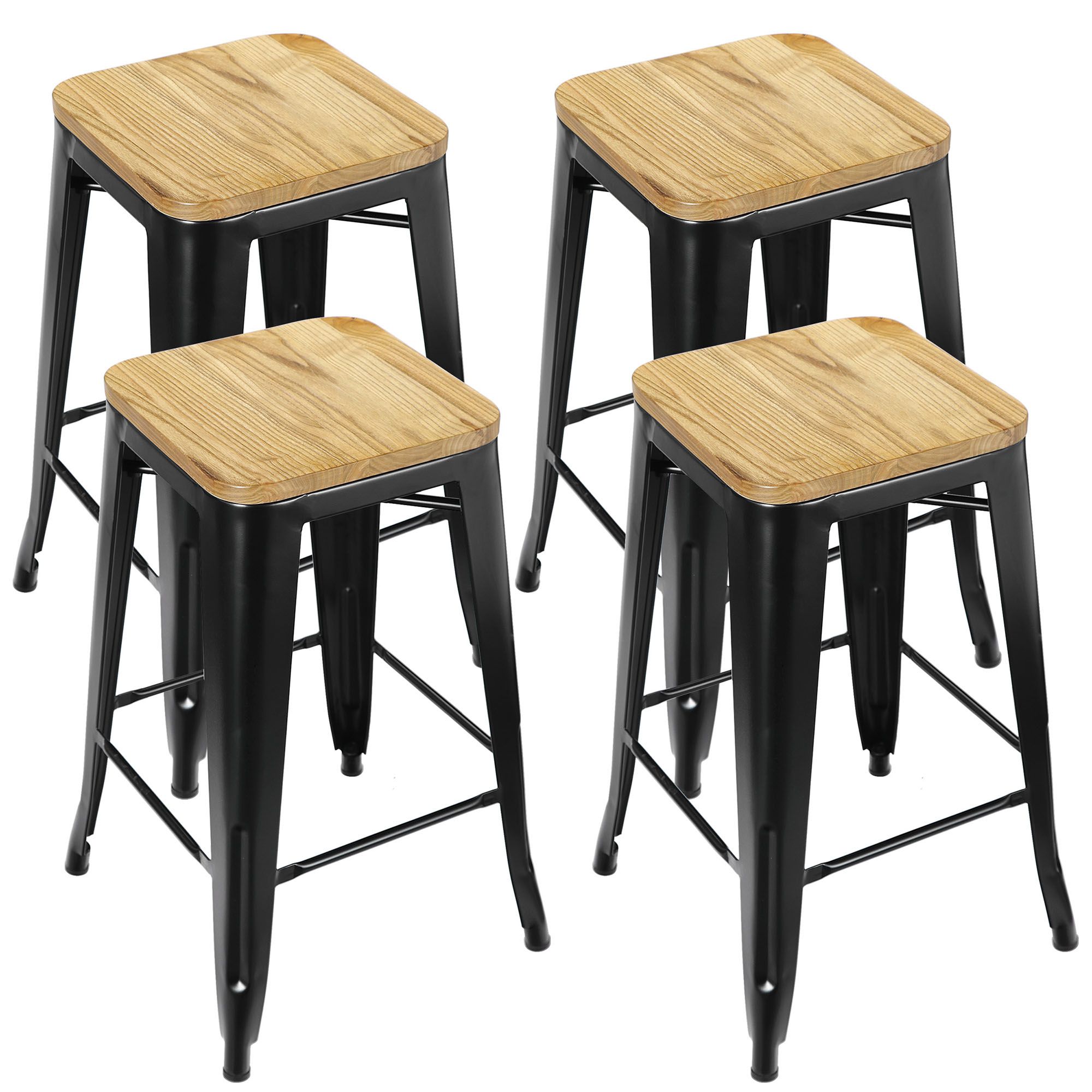 Trendy Bar Tables With 4 Counter Stools With High Quality Metal Frame And Wood Stackable Bar Stools Set Of Four  (View 6 of 15)