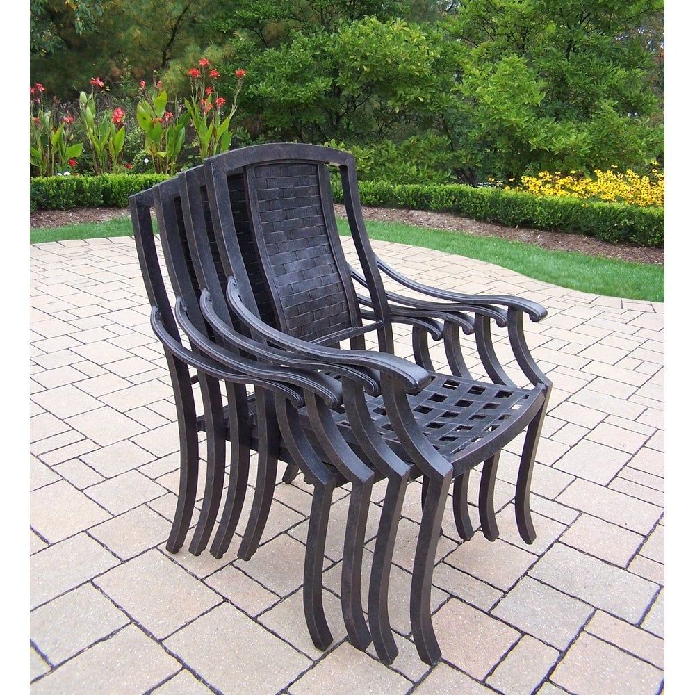 Trendy Black Outdoor Dining Chairs Pertaining To Antique Black Aluminum Stackable High Back Chairs (pack Of 4) (4 Pack (View 15 of 15)