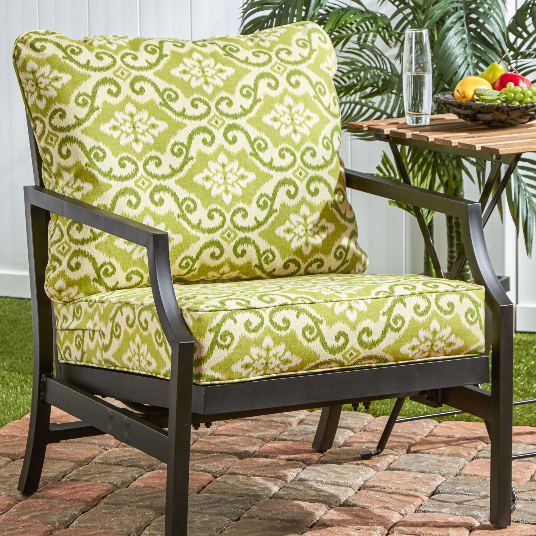 Trendy Green Outdoor Seating Patio Sets In Outdoor Sunbrella Deep Seat Chair Cushion Set Green Ikat Patio Garden (View 2 of 15)