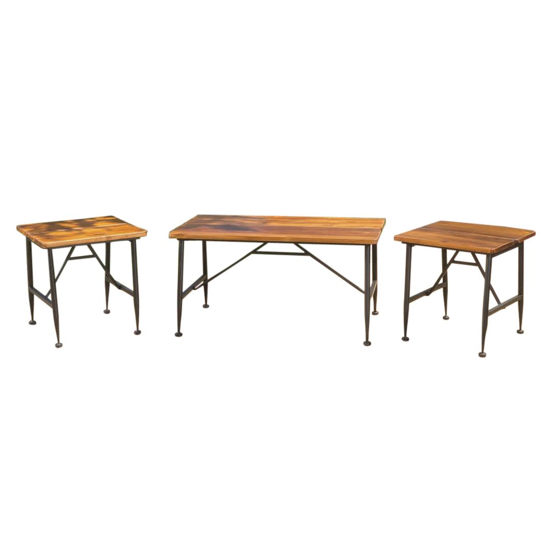 Trendy Ocana Outdoor Industrial Acacia Wood Coffee And Accent Tables With Throughout Black Iron Outdoor Accent Tables (View 11 of 15)