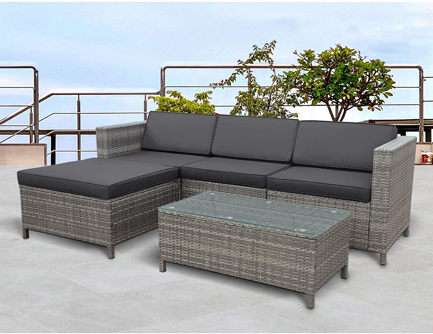 Trendy Outdoor Wicker Sectional Sofa Sets With Regard To 5 Piece Outdoor Patio Furniture Set, All Weather Wicker Rattan (View 2 of 15)