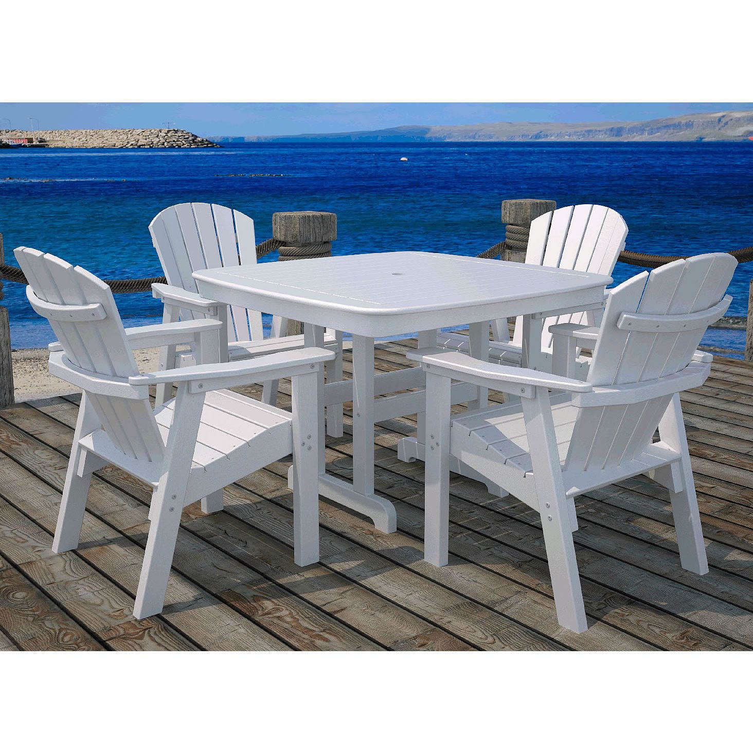 Trendy Polywood® 4 Seat Seashell Dining Set – Seashell Collection – Polywood Regarding Off White Outdoor Seating Patio Sets (View 6 of 15)