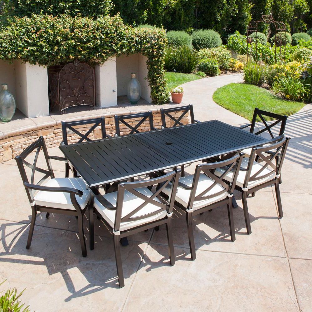 Trendy Rectangular Outdoor Patio Dining Sets For Noble House Raymond Black 9 Piece Cast Aluminum Rectangular Outdoor (View 8 of 15)